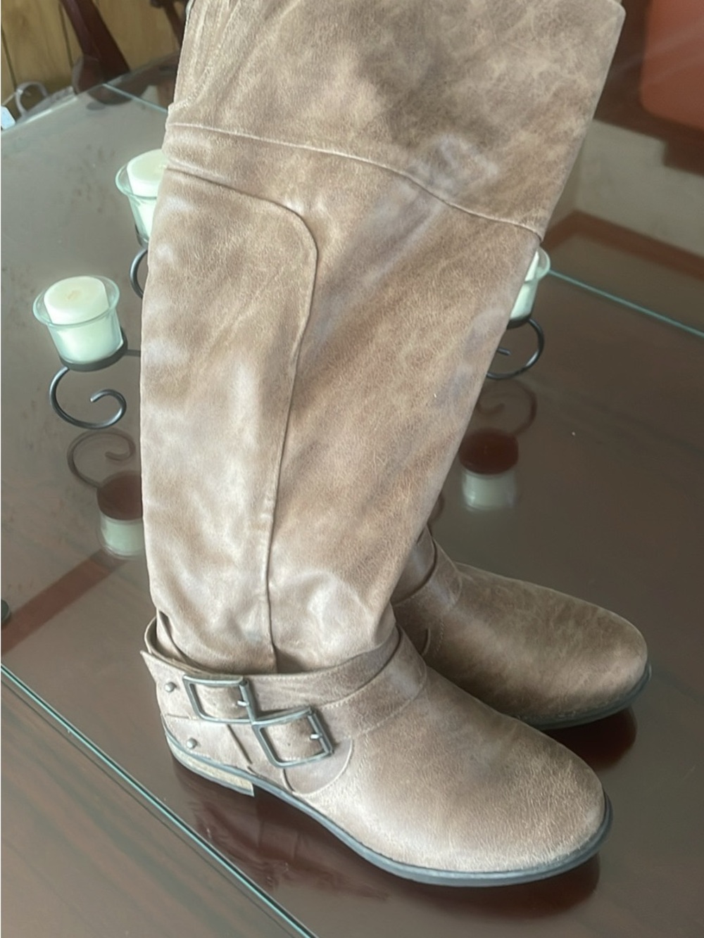 Women's Tall Riding Boots in Taupe Brown
